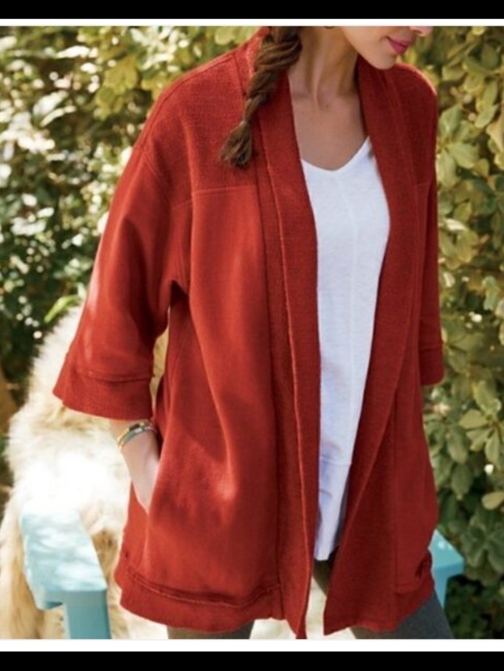 Soft Surroundings  Open-Front Garment Dyed Slub Cotton Kimono Cardigan